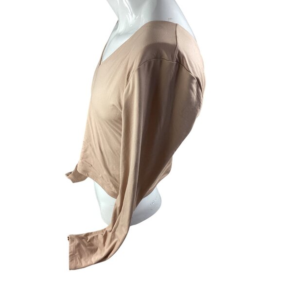 Peoria Womens Deep V-Neck Long Sleeve Crop Top*XXL*Beige*Stretch Soft Fabric*EUC - Picture 3 of 5